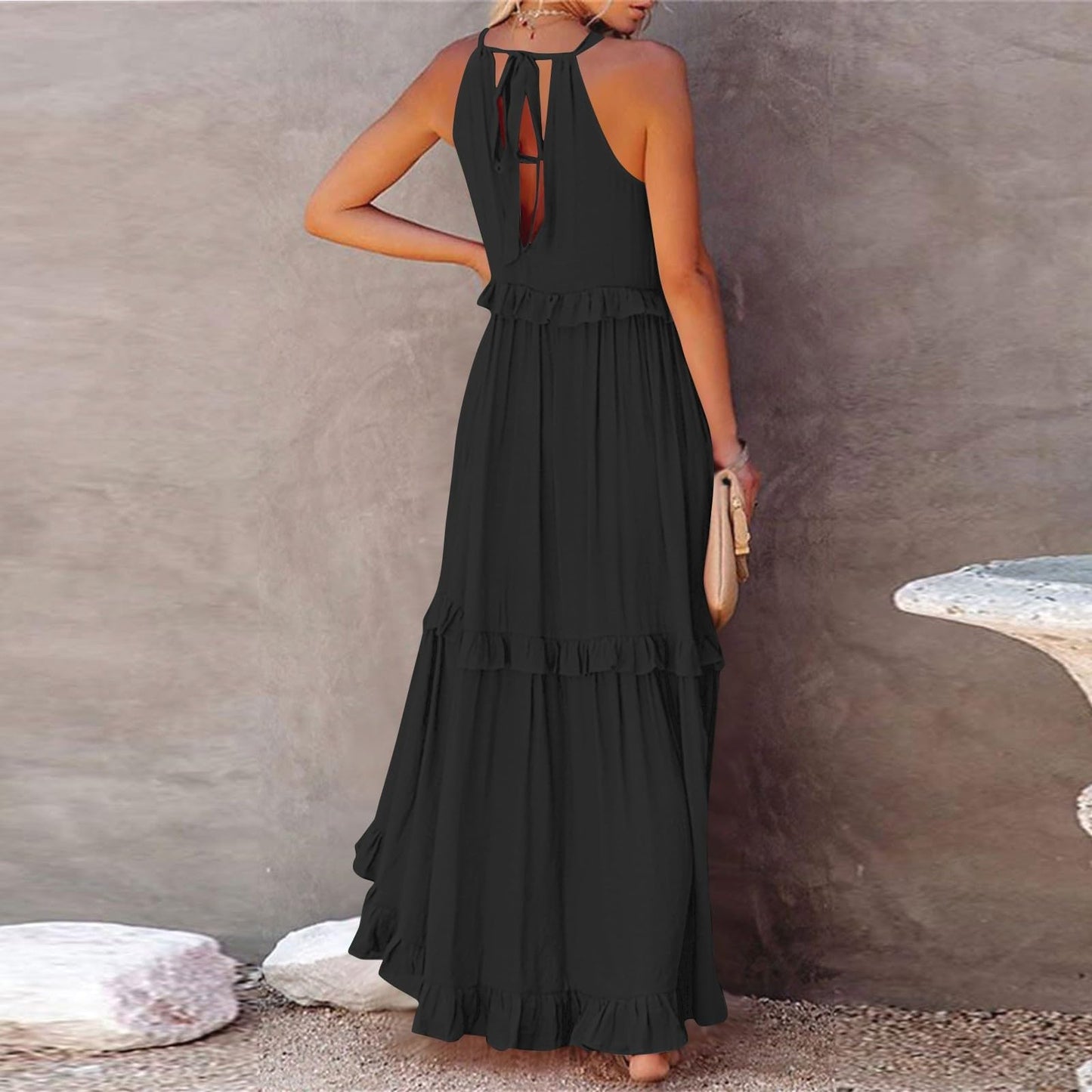 Summer Dresses,My Orders Maxi Dress for Women 2024 Sundresses Casual Beach Dresses Sexy Off The Shoulder Halter Dresses Peime Day Flowy Swing Hawaiian Dresses Boho Clothes Log in(Ab-Black,XL)