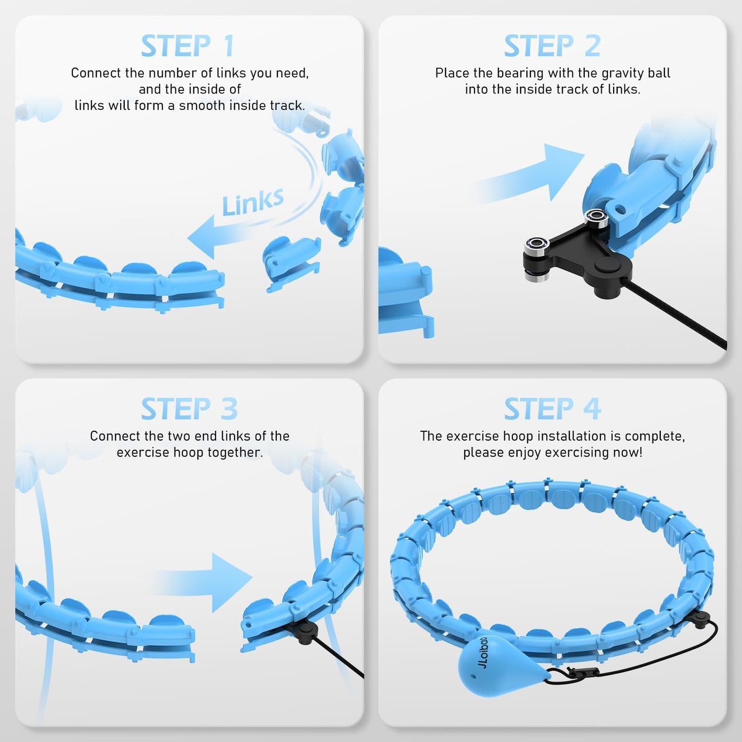 JLoibao Weighted Hula Circle with 24 Links for Adults Weight Loss, Infinity Fitness Hoop Plus Size, for Women Smart Exercise Equipment