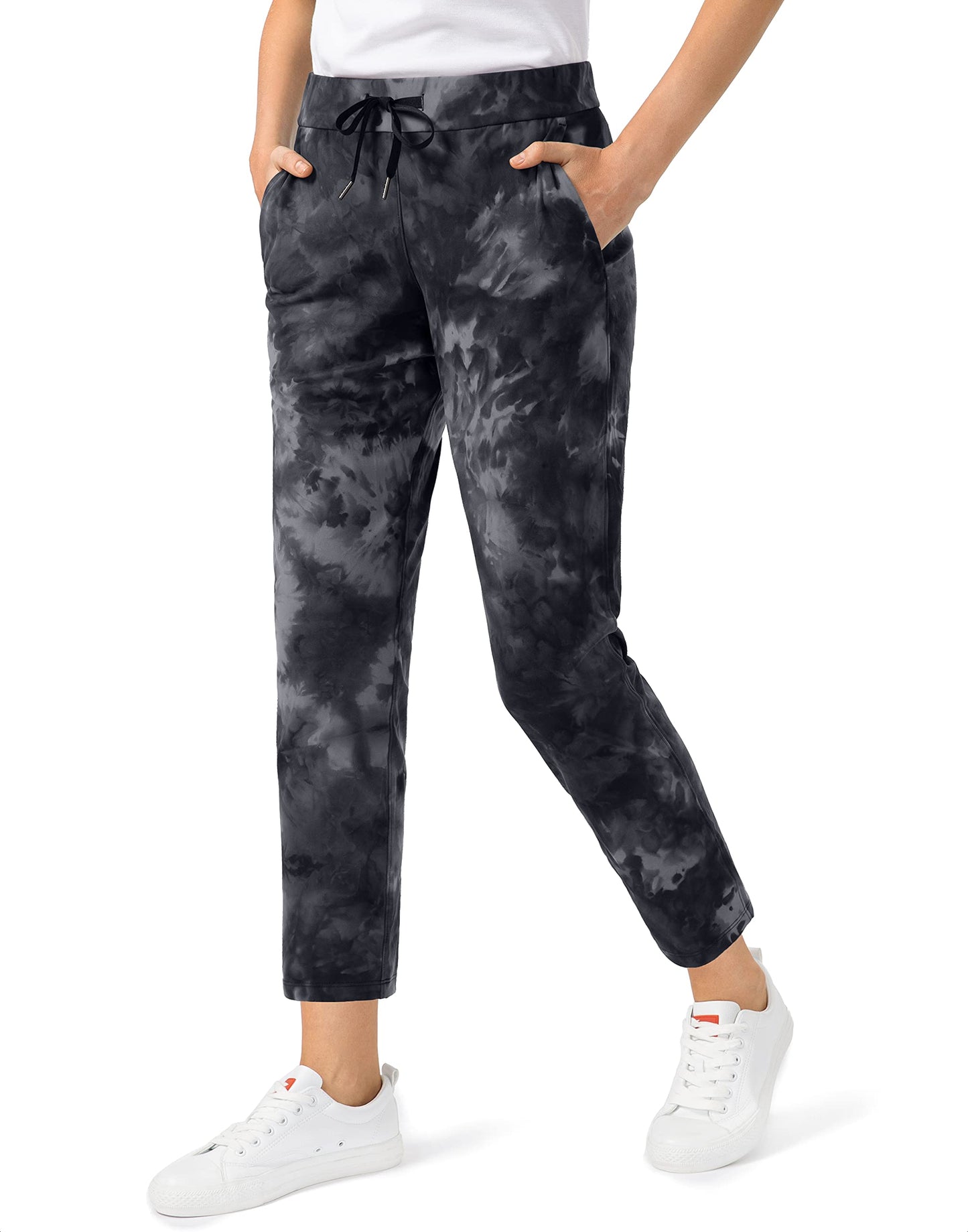 G Gradual Women's Pants with Deep Pockets 7/8 Stretch Sweatpants for Women Athletic, Golf, Lounge, Work (Black Tie Dye, XX-Large)