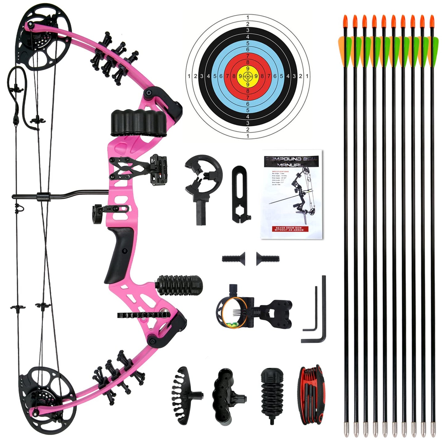 WUXLISTY Youth Compound Bow Set 15-45 Lbs for Teens and Beginner, Package with Archery Hunting Equipment, 5 Pin Sight, Max Speed 320fps, Adjustable, Right Hand, Pink