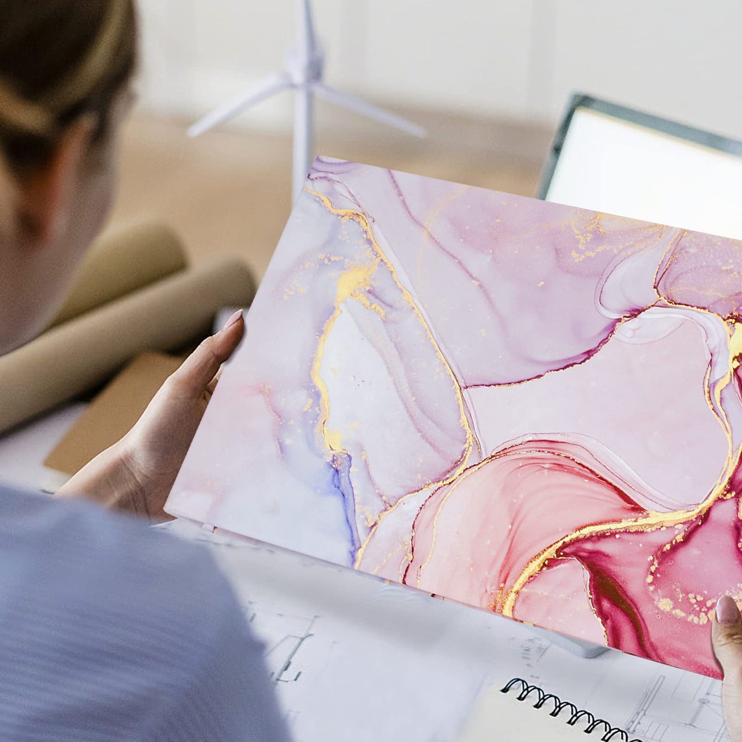 Legal-Size Binder, 8.5 x 14, 3 Ring Binder 1 Inch, Pink Marble, 2 PCS