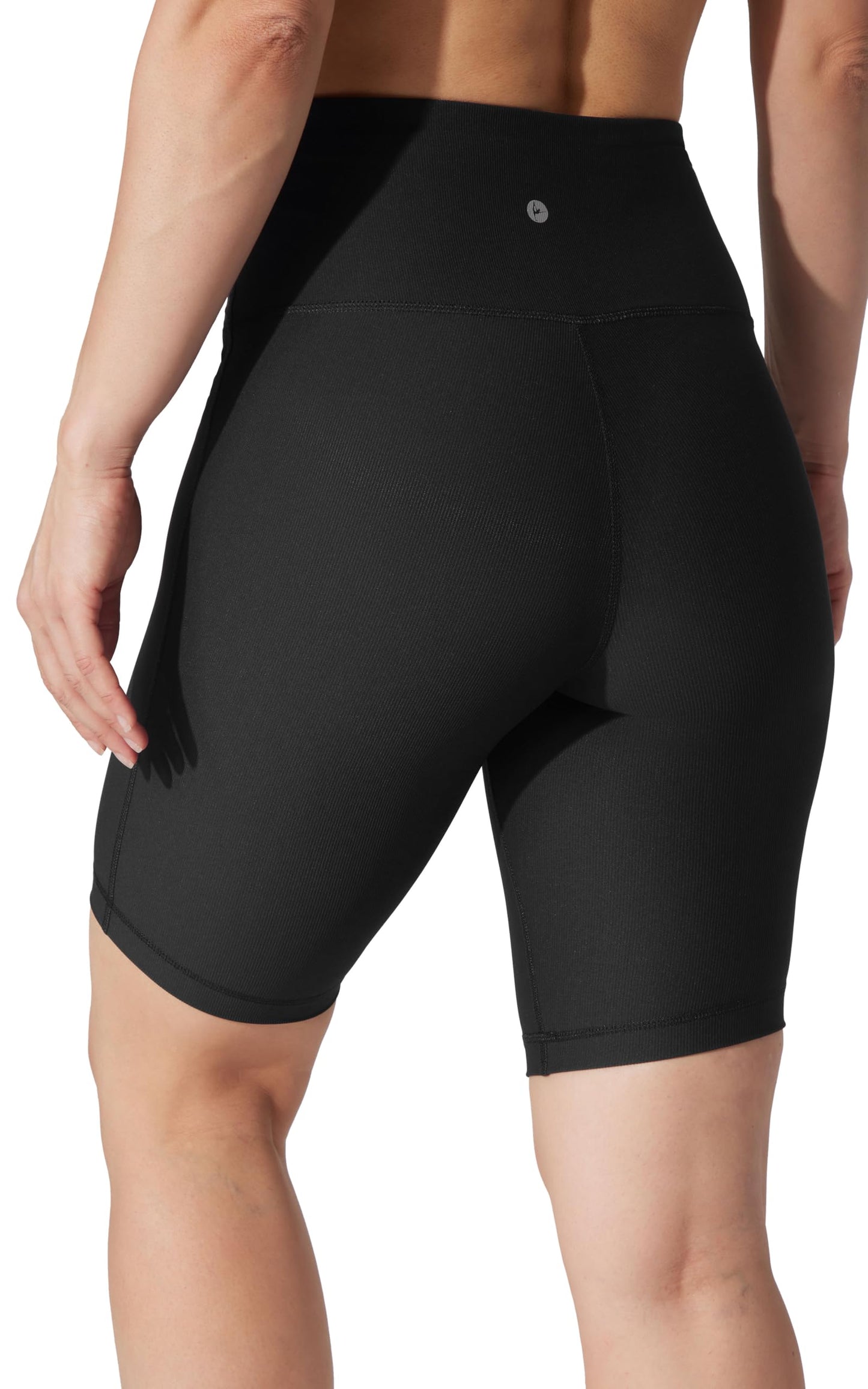 90 Degree By Reflex Womens High Waisted Biker Shorts Ribbed Workout Yoga Running Spandex Short - Black 9" Ribbed - Medium