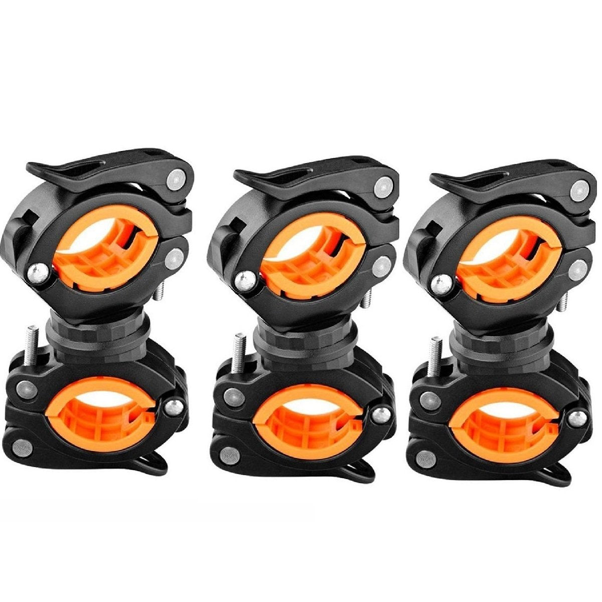 Vonpri [3 Pack Flashlight Holder, Mount Bicycle Mounting Bracket Flashlight Holder Torch Clip 360º Rotation (Orange)