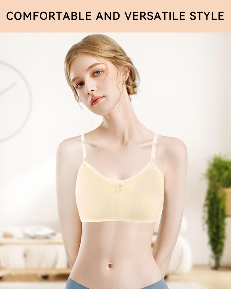 Nubofy Girls Training Bra Teen Bras Everyday Big Kids Padded Bra 8-10 10-12 12-14 14-16 Years Old Pull-on with Adjustable Straps - 5 Packs