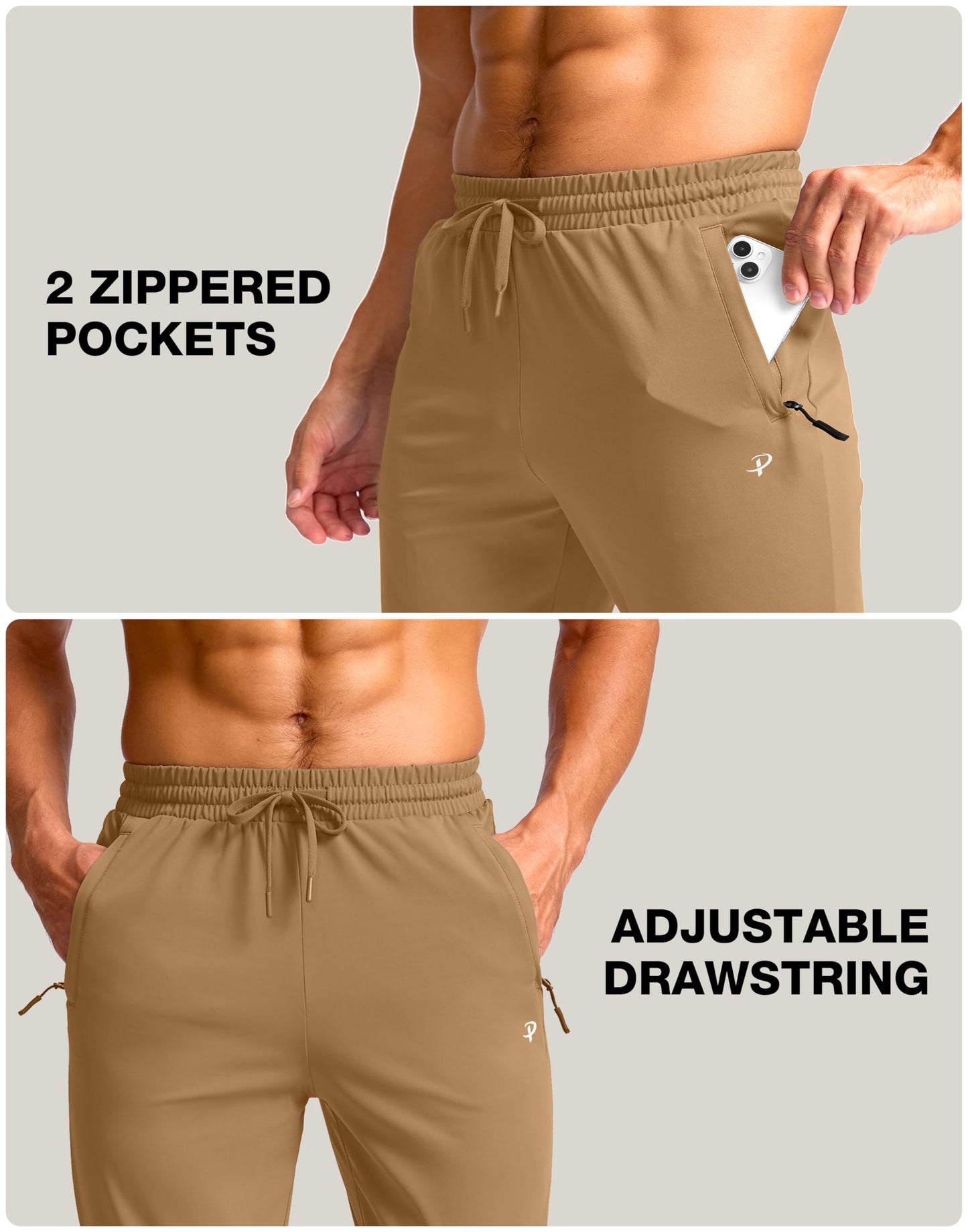 Pudolla Extra Long Sweatpants for Men with Zipper Pockets Men Tall Sweatpants for Athletic,Workout,Running（Dark_Khaki 36-L