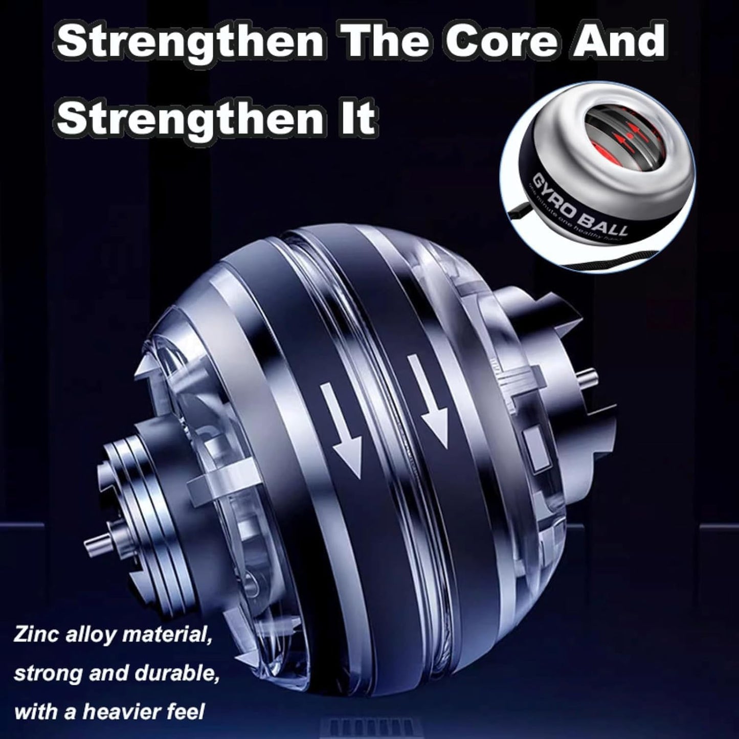 Curaball Torque Ball - LED Gyro Hand Exerciser with Portable Case | Grip Strength Trainer for Arms & Muscles