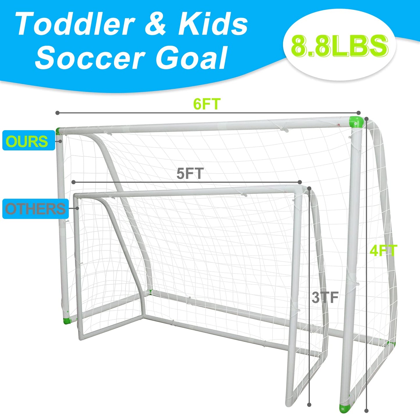 6'X4' Soccer Goal for Backyard Kids Portable Soccer Net with High-Strength Nets, Ground Stakes, Eight-Shaped Clasp, Strong PVC Frame & Weather Resistance Excellent Soccer Field Equipment