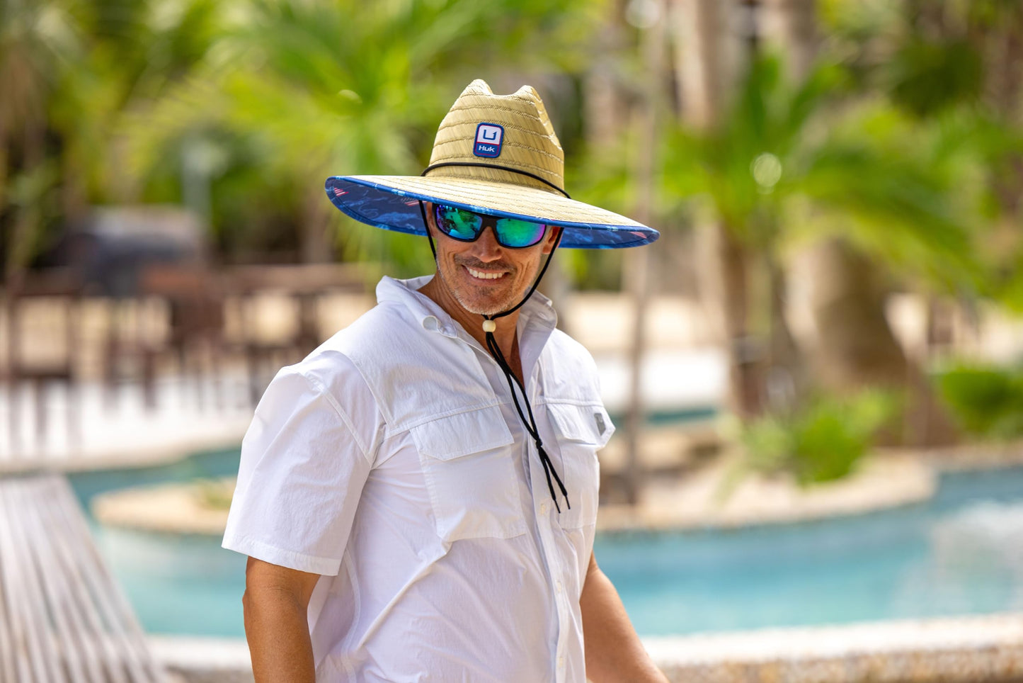 HUK Mens Straw Hat, Wide Brim Fishing & Beach Hat for Men, Fish and Flags - Set Sail, One Size