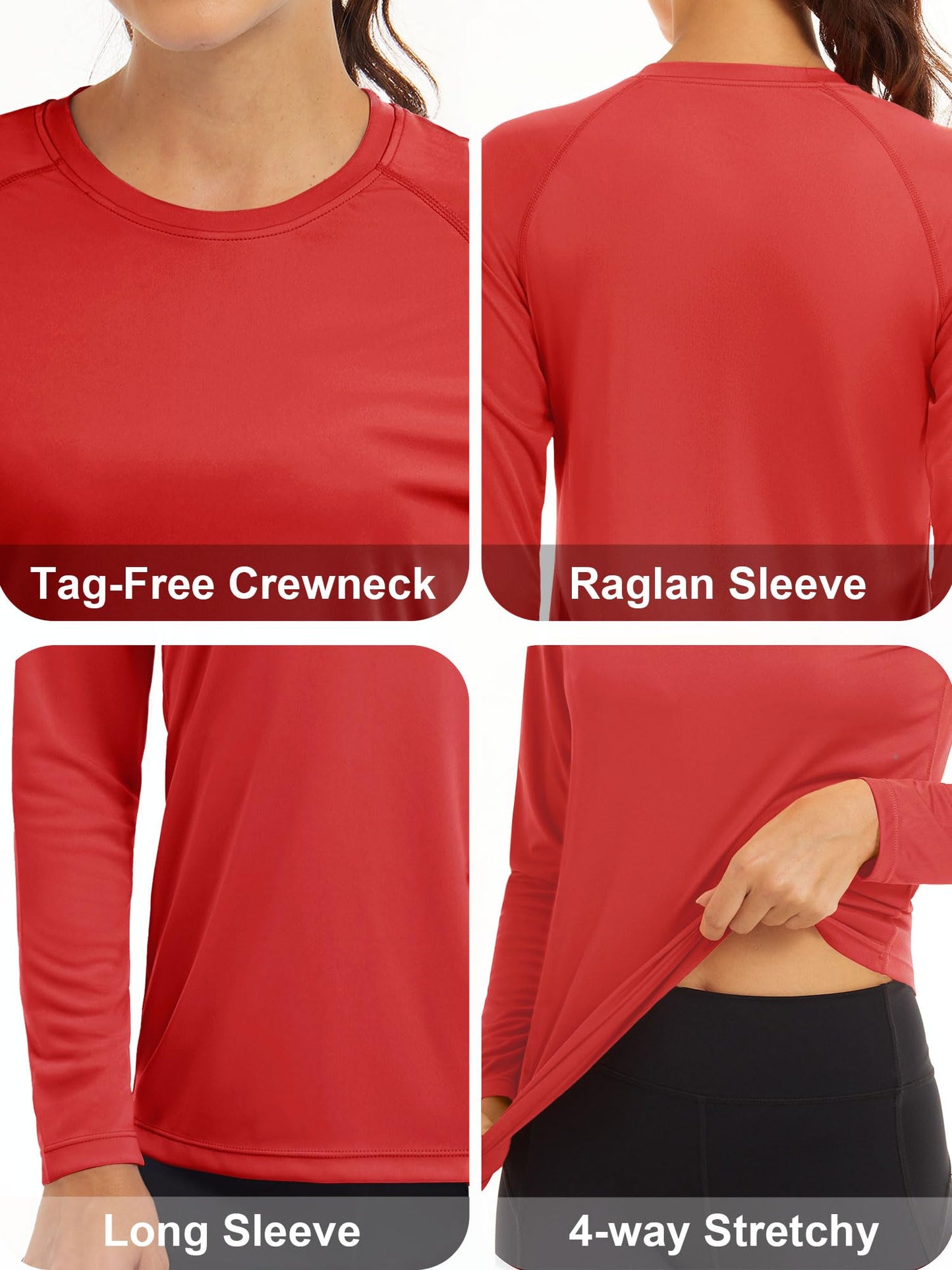 MAGCOMSEN Sun Protection Shirts for Women Long Sleeve Shirts for Women Athletic Shirts Womens T Shirts Performance Shirts Fishing Shirts for Women Tomato Red