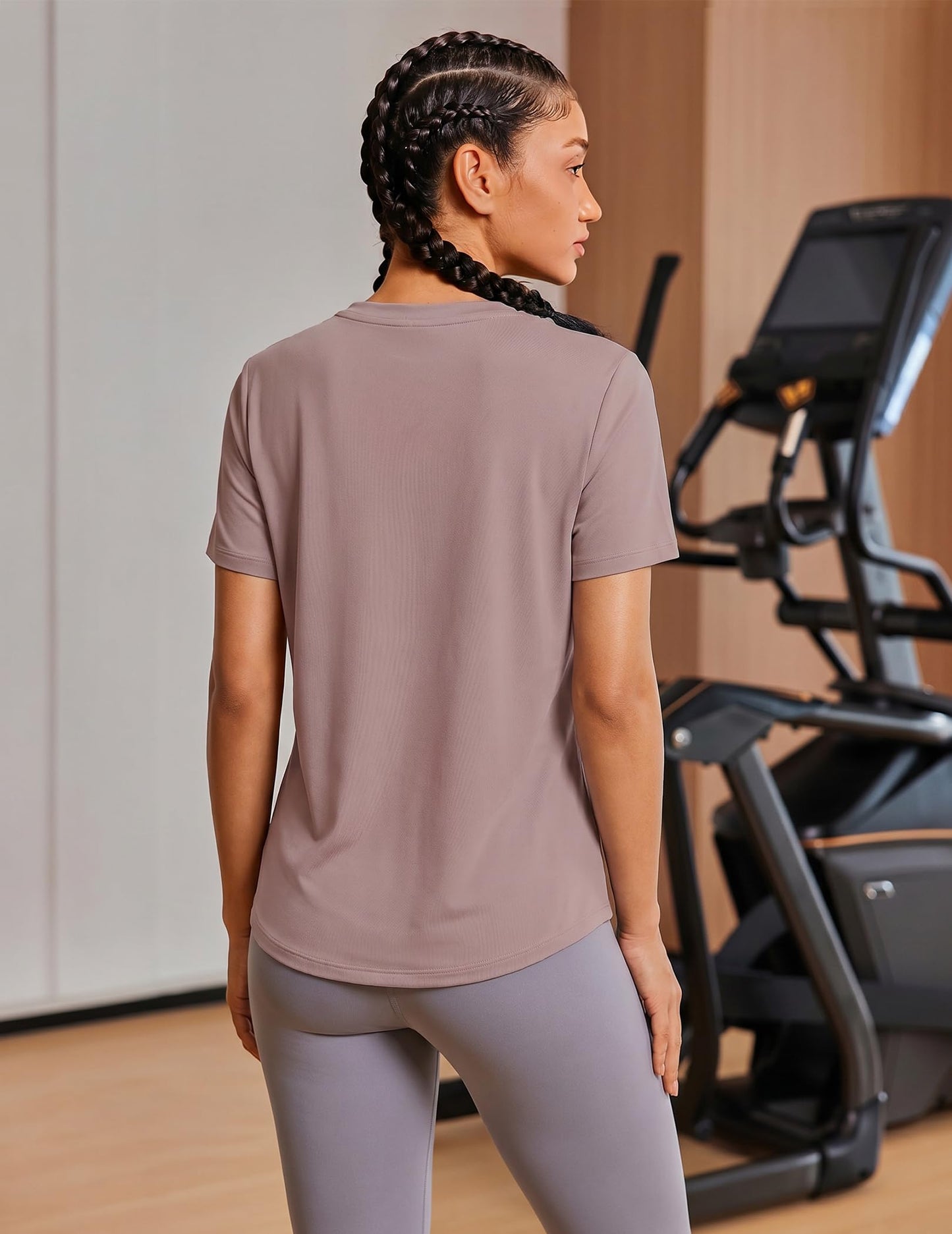 PINSPARK Soft Quick Dry Womens Workout Tops UPF 50+ Sun Shirt Short Sleeve Crew Neck Athletic Shirts for Casual Running Yoga Travel,Warm Tan X-Large