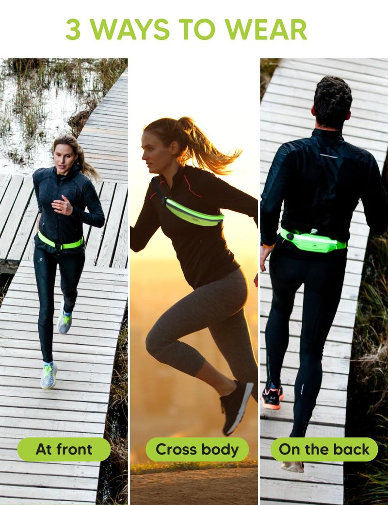 sport2people LED Reflective Running Belt Pouch with USB Rechargeable Light, Reflective Running Gear for Men, Women,Phone Holder for Runners,Visibility Running Safety Lights Belt for Safe Night Running