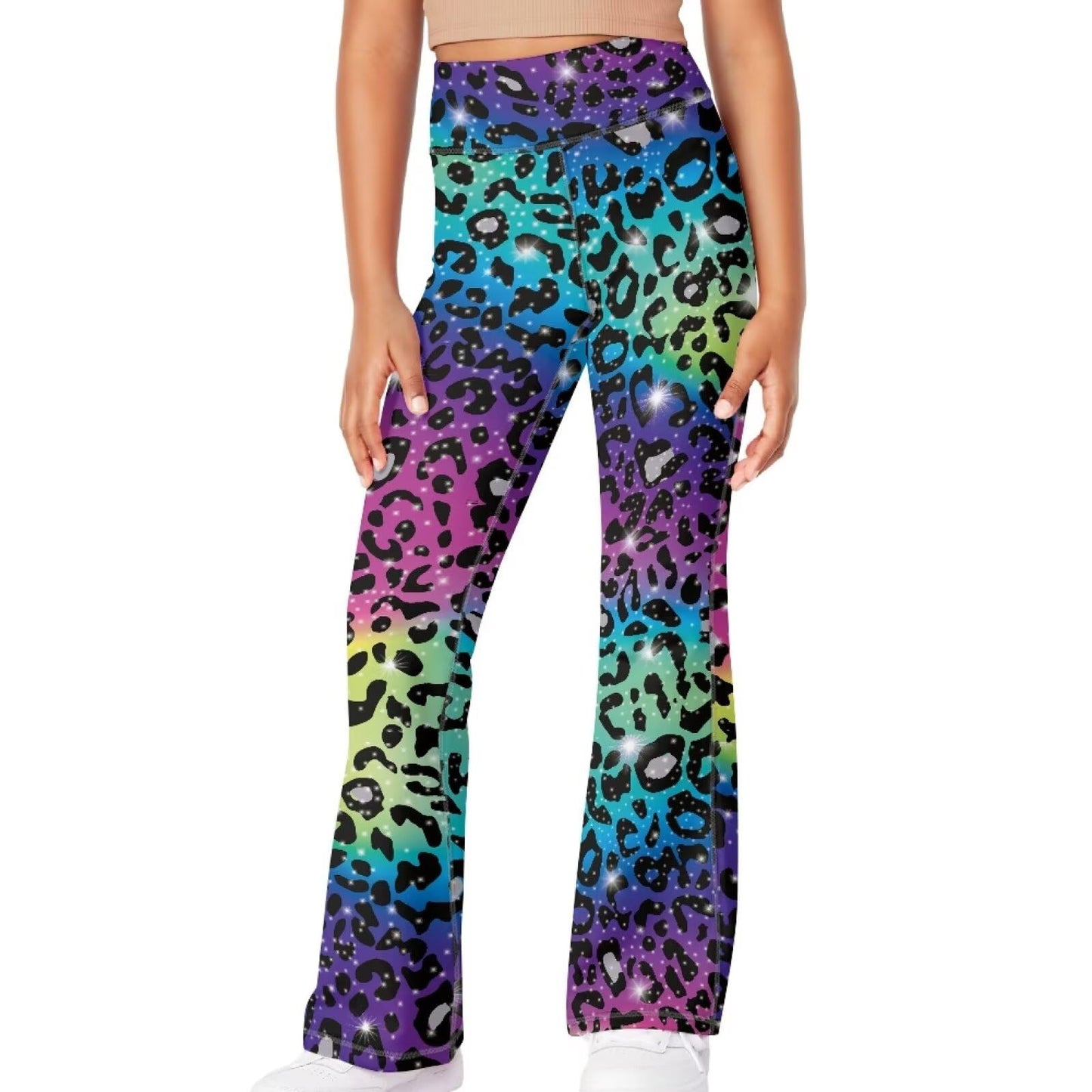 ELEDIZI Colourful Leopard Print Leggings for Teen Girls Flare Leggings Trendy Clothes for Girls 7-8 Wide Leg Yoga Pants Non See-Through Workout Pants Shapewear for Fitness Pilates Dance