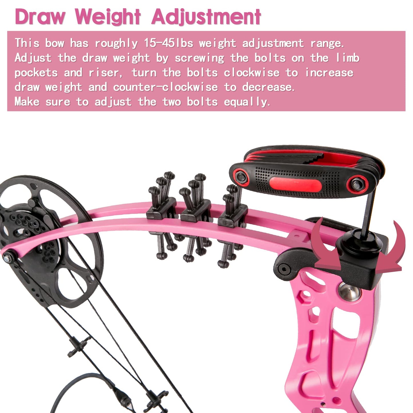 WUXLISTY Youth Compound Bow Set 15-45 Lbs for Teens and Beginner, Package with Archery Hunting Equipment, 5 Pin Sight, Max Speed 320fps, Adjustable, Right Hand, Pink