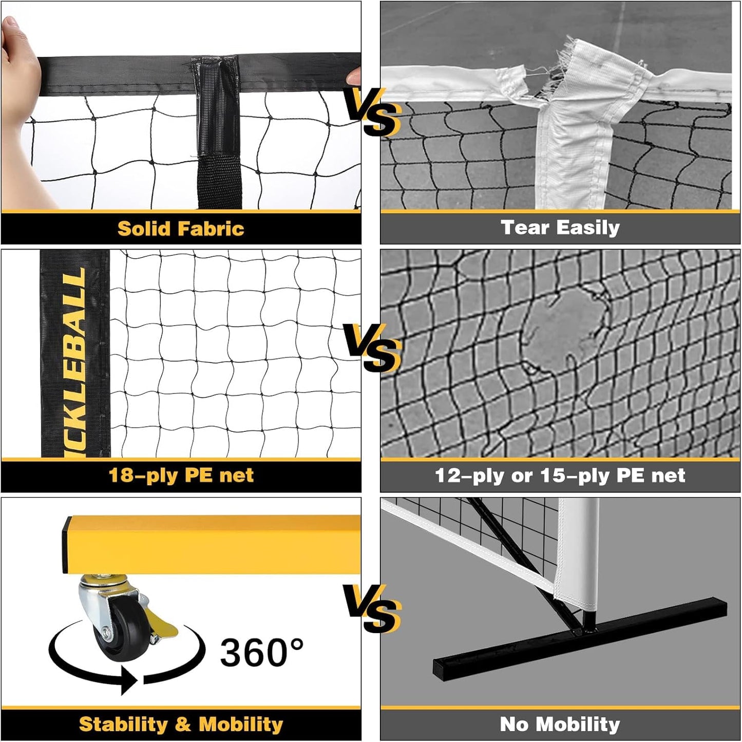 Pickleball Net with Wheels, Portable 2-in-1 Pickle Ball Net with Ball Collector,22FT Regulation Size & 11FT Half Court Size, Carry Bag, Steady Metal Frame for Outdoor Indoor Driveway (Black&Yellow)