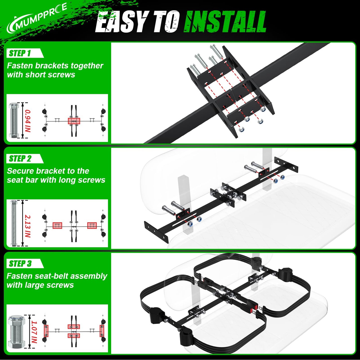 MUMPPRCE 4 Pack Universal Golf Cart Seat Belts, Fits 4-Seats EZGO, Club Car Yamaha Golf Cart, Retractable 2+2/4 Passengers Seat Belts Kit, Front Rear Seat Belts with Bracket