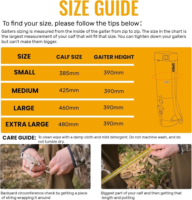SPIKA Waterproof Snake Gaiters - Adjustable Leg Protection for Hiking | Unisex Outdoor Gear