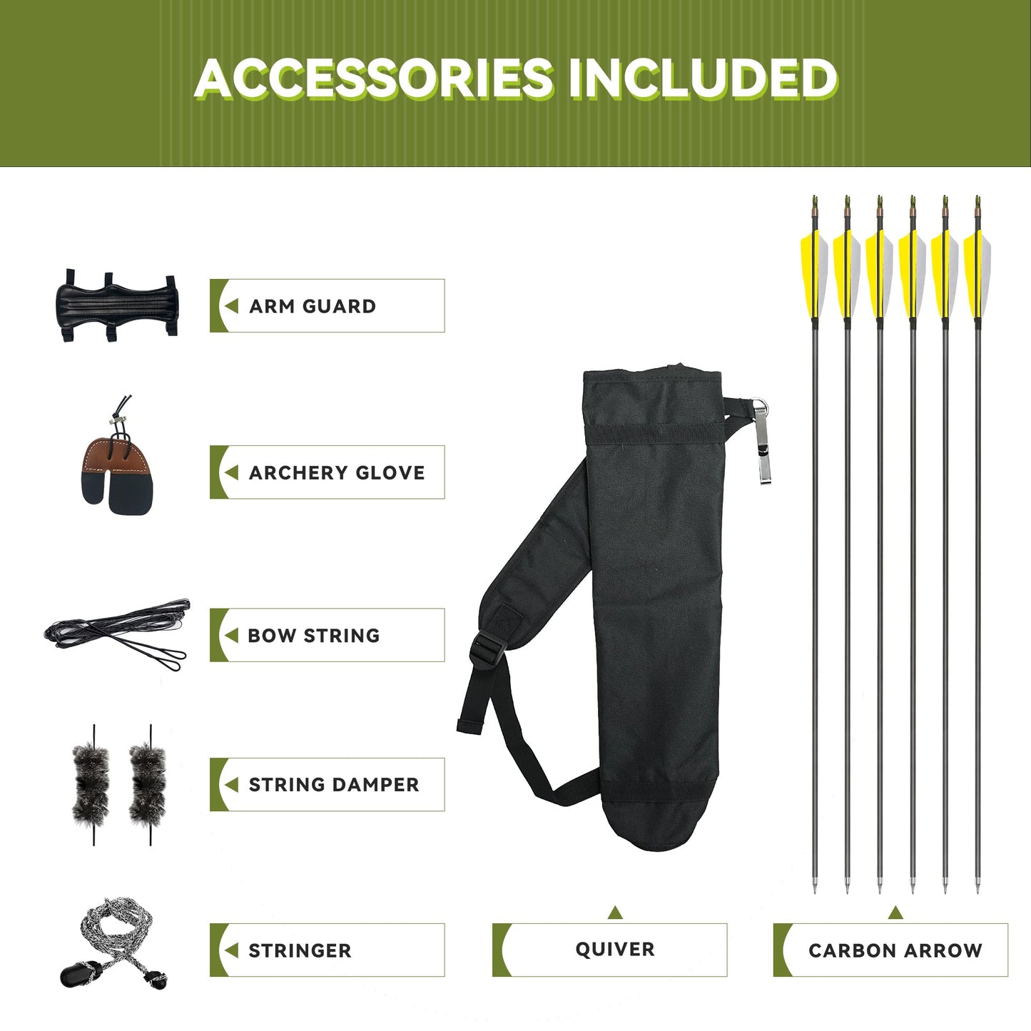 Black Hunter Longbow and Arrow Set, GLURAK 62'' Traditional Wooden Takedown Longbows Package, Archery Bow Kit for Target Practice and Hunting, Right Hand, 25-55 Lbs