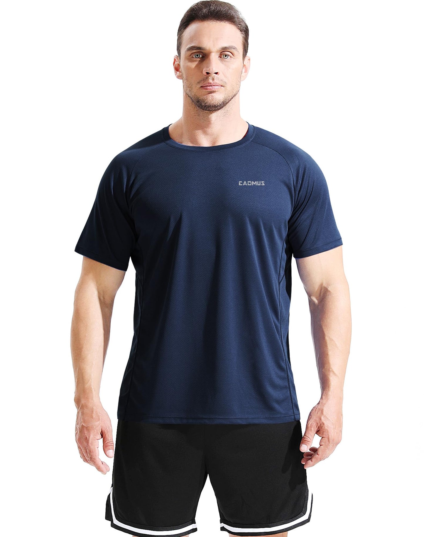 CADMUS Men's 3 Pack Workout Shirts Dry Fit Mesh Athletic T-Shirts, 033, Black,Grey,Navy Blue, Large