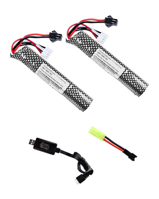 11.1v 2000mAh Battery with Charger - Rechargeable Batteries Accessories with SM2P Plug Mini Tamiya Connector for Airsoft Compatible with Gel Ball Blaster Gun,2 pcs