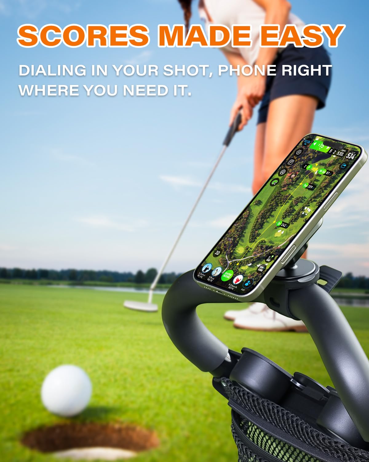 A2C Golf Gifts for Men 3-in-1 Magnetic Phone Holder for Golf Cart, Push Cart, Steering Wheel Phone Mount, Golf Cart Accessories for EZGO, Club Car, Yamaha, Icon, Golfers Essentials for Men Dad Husband