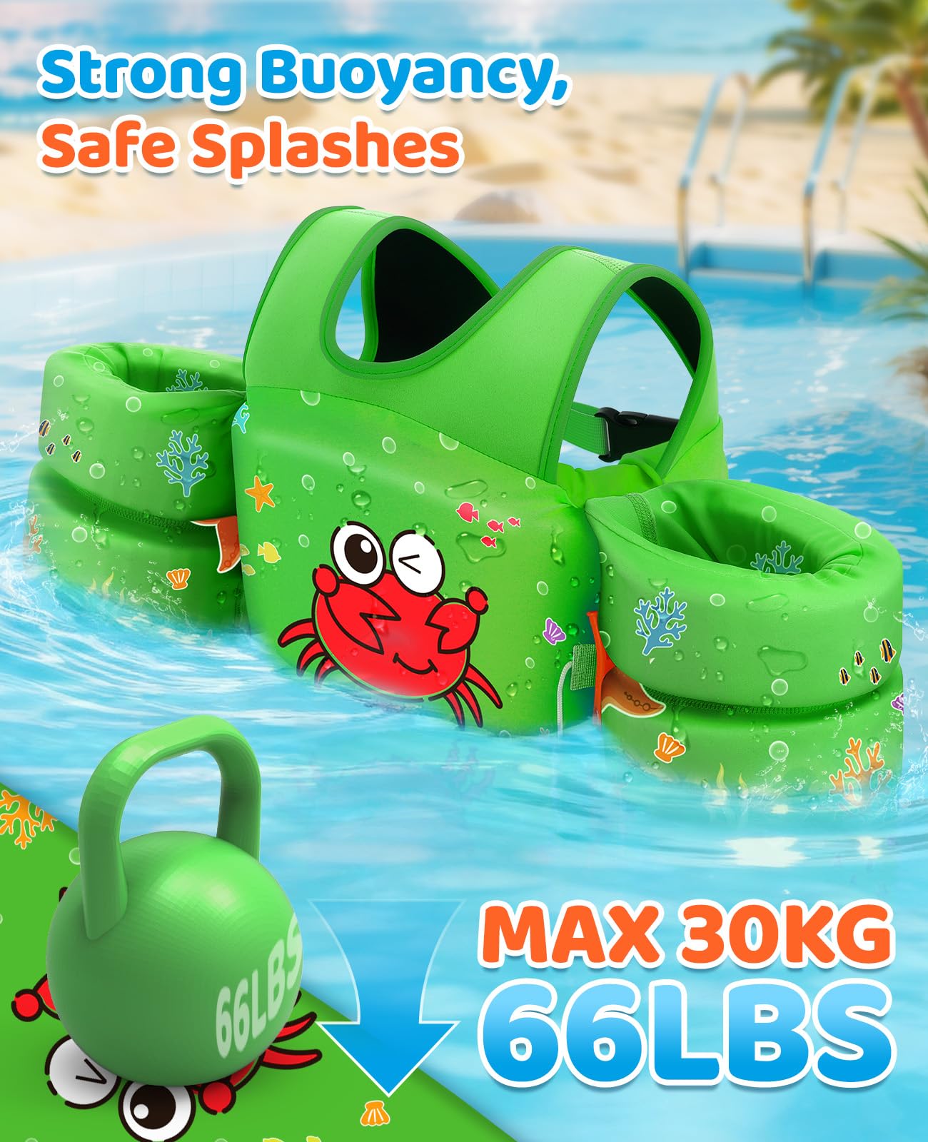 HeySplash Swim Vest for Kids, Puddle Float Jumper with Safety Buckle