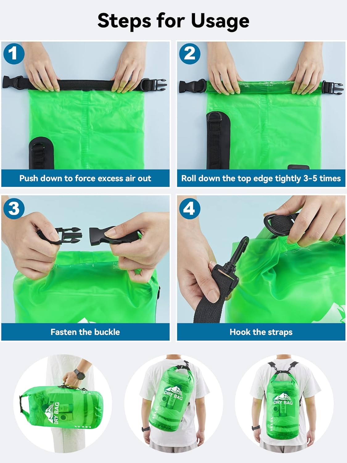 HEETA Waterproof Dry Bag - Lightweight Roll Top Storage for Travel, Swimming & Kayaking | 5L/10L/20L/30L/40L Sizes