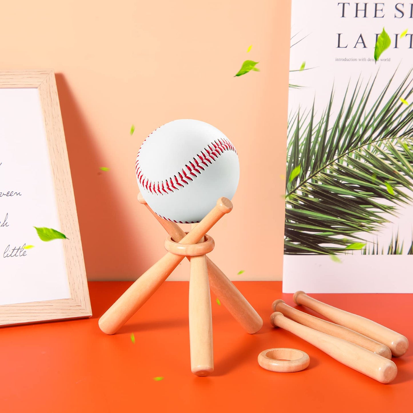 Honoson Baseball Stand Holders Balls Display Bat Wooden Stand Holder Display Centerpieces Tables for Baseball Sports Lover(2 Pack)
