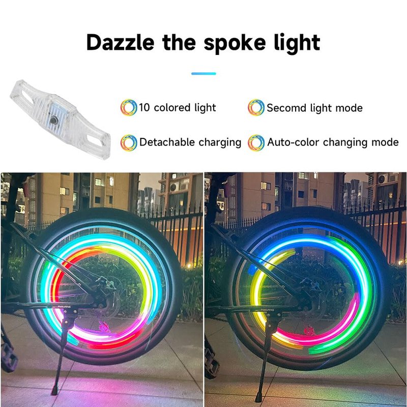 Vnicstick Rechargeable LED Bike Wheel Lights,2 Pack,Waterproof Easy Install,Bicycles Wheel Spoke LED Lights,Motion Sensor,Safety Spoke Lights for Adults Kids,with Battery