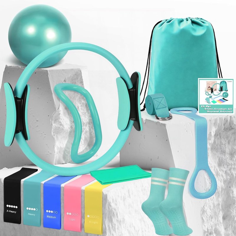 Pilates Kit for Women - 13-Piece Resistance Bands & Ring Set | Home Workout Essentials for Beginners