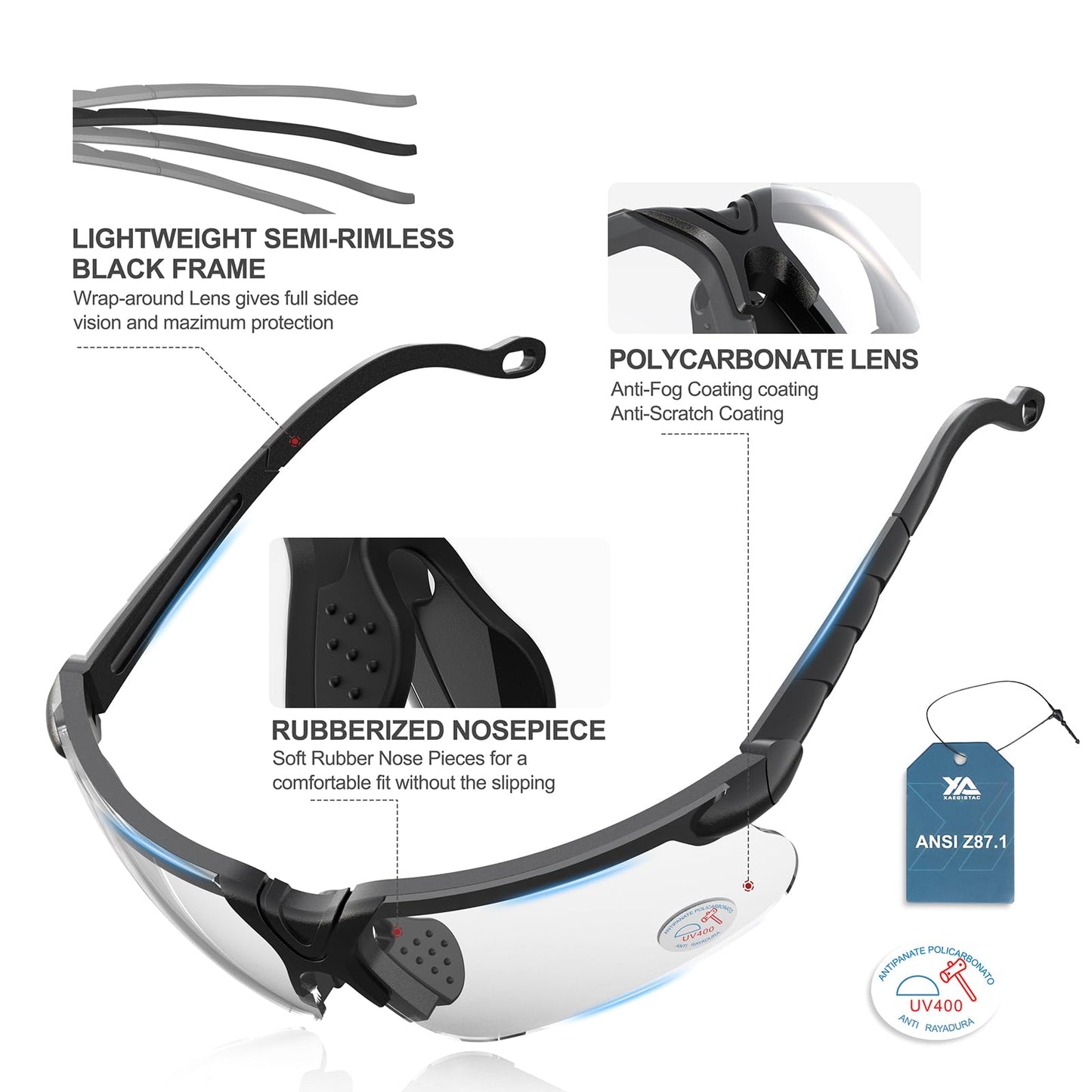 xaegistac Shooting Glasses with Case Anti Fog Hunting Safety Glasses for Adults
