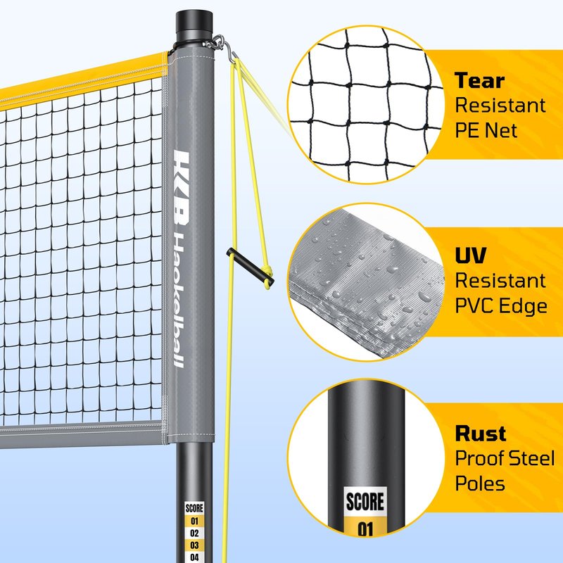 Haokelball Outdoor Badminton Net Set with Anti-Sag Winch System - 20ft Badminton Net, 4 Rackets, 3 Shuttlecocks & Carry Bag, Badminton Set for Backyard, Grass, Beach, Holiday Games