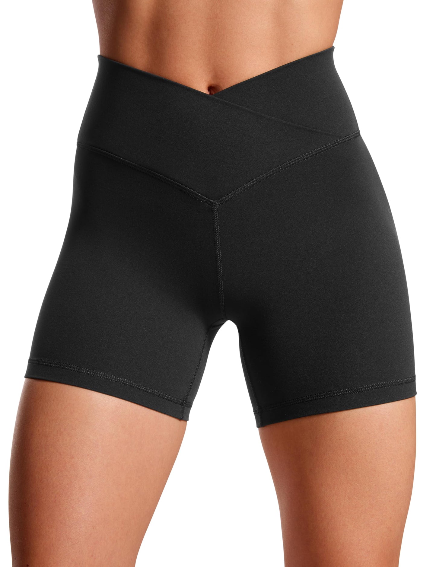 CRZ YOGA Butterluxe Crossover Biker Shorts 5" - Criss Cross High Waisted Workout Yoga Buttery Soft Womens Black Medium