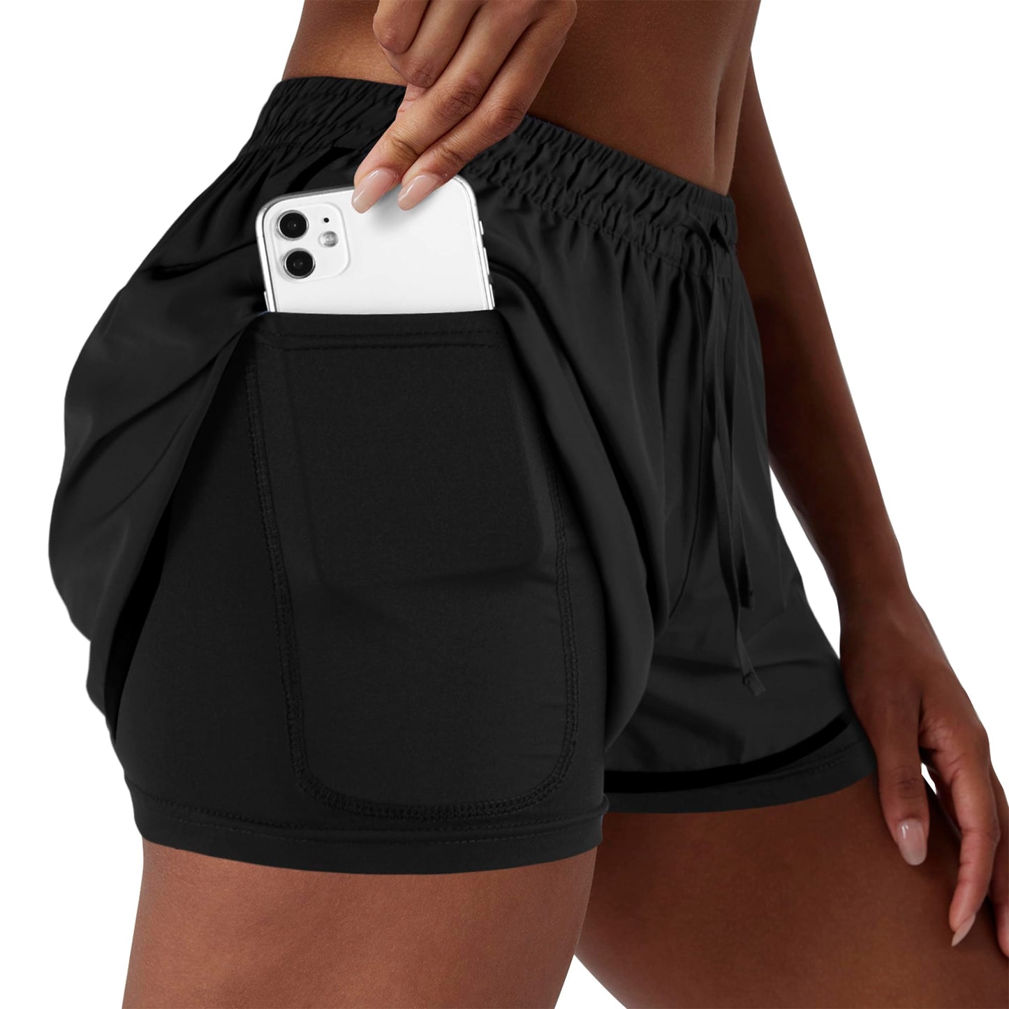 Yevrimow Women's 2 in 1 Running Shorts for Gym Yoga Workout Athletic Shorts High-Waisted Shorts with Liner Pockets Yellow-M