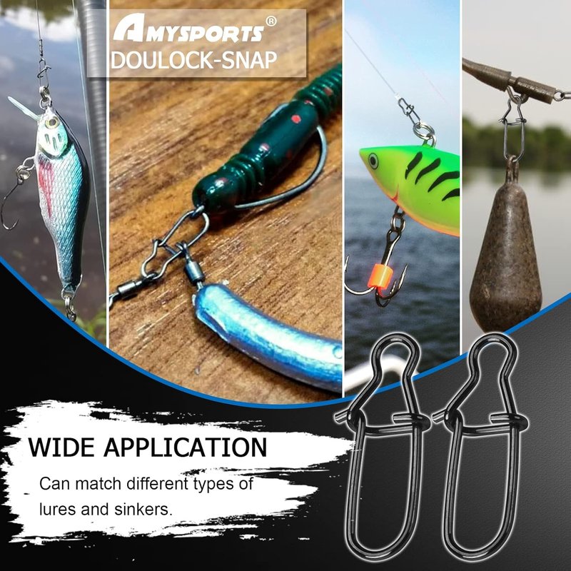 High Strength Fishing Snap Clips - Duo Lock Snap Swivel | Stainless Steel, Solid Black Nickel, 26lb-220lb