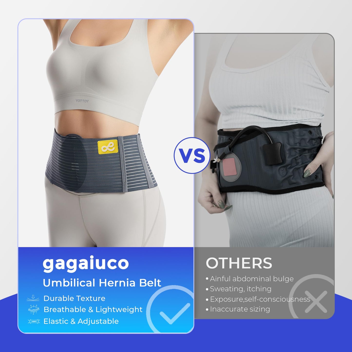 gagaiuco Umbilical Hernia Belt for Men and Women - Hernia Support for Men with 2 Compression Pad (inguinal, femoral, incisional) - Abdominal Binder Post Surgery and Postpartum （S/M）