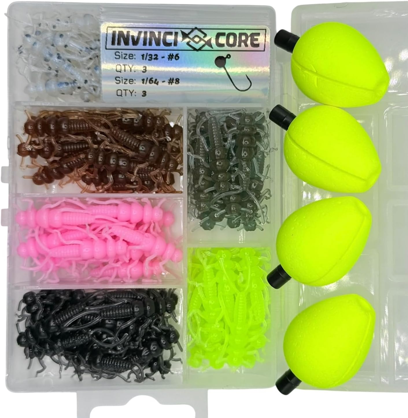 Stonefly Fishing Lure Kit - 101-Piece Crappie Trout Panfish Bait Set with Jig Heads & Tackle Box | 1.375” Hi-Viz Floats