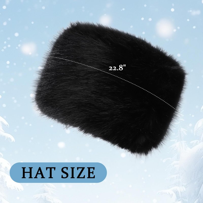 Lanpet Women's Winter Hat Faux Fur Furry Hat for Cold Weather Cossak Russian Style Warm Fluffy Cap Black
