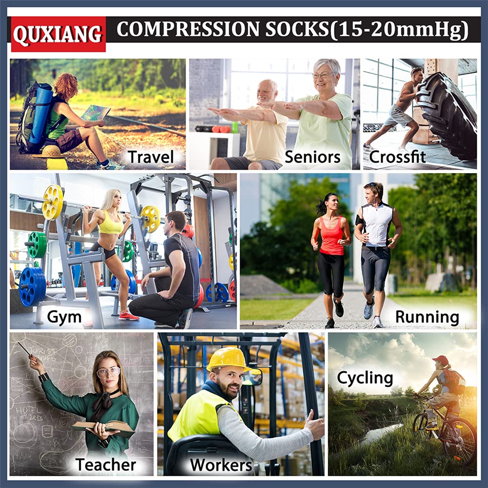 QUXIANG Copper Compression Socks for Women & Men Circulation (8 Pairs) - Best for Running Athletic Cycling - 15-20 mmHg (L/XL,Multi 18)