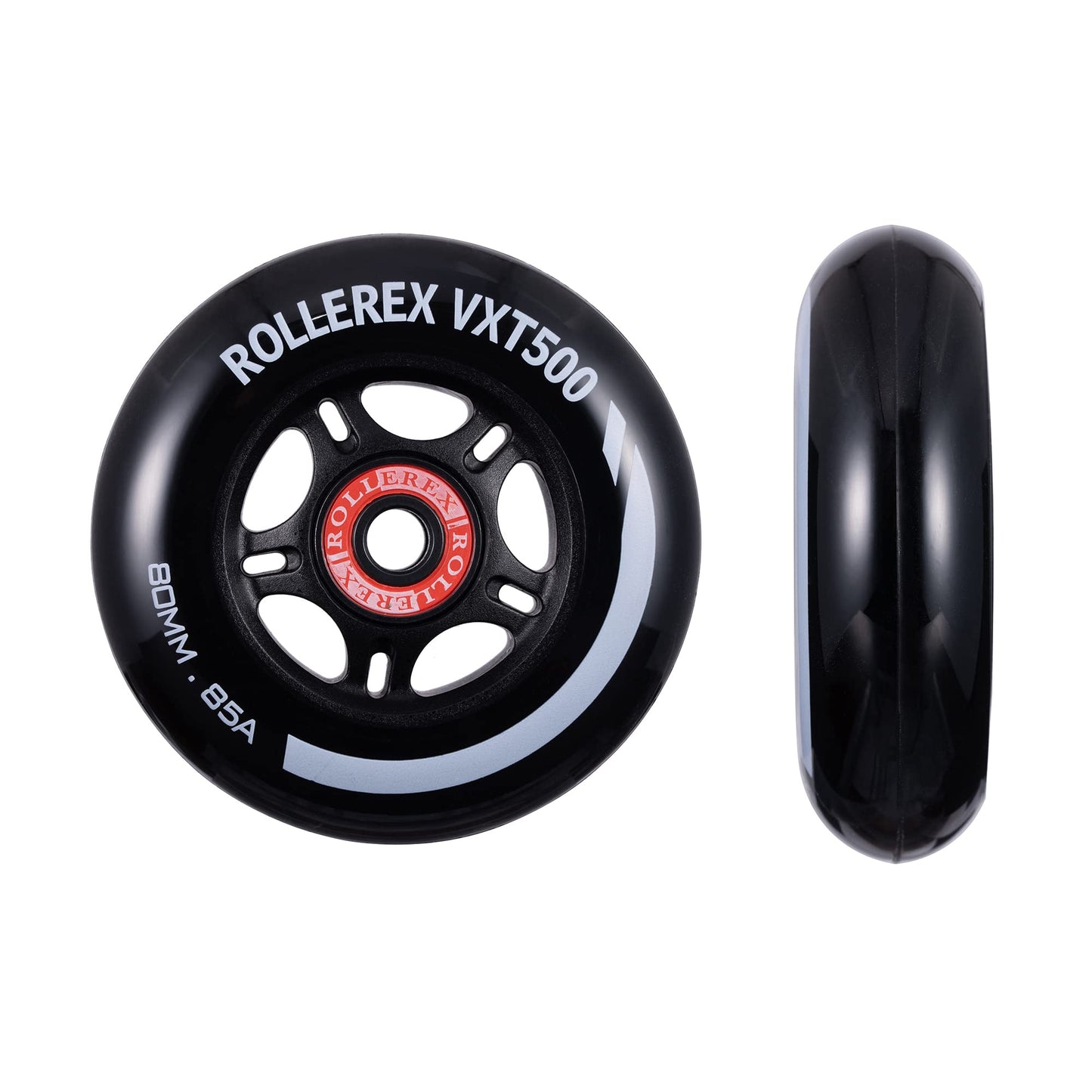 Rollerex VXT500 Inline Skate Wheels – 2-Pack (Optional Bearings, Spacers and Washers) - Durable Replacement Roller Blade Wheels for Indoor & Outdoor Skating (Steel Black, 76mm)