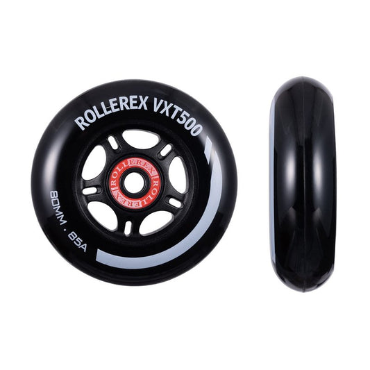 Rollerex VXT500 Inline Skate Wheels – 2-Pack (Optional Bearings, Spacers and Washers) - Durable Replacement Roller Blade Wheels for Indoor & Outdoor Skating (Steel Black, 76mm)