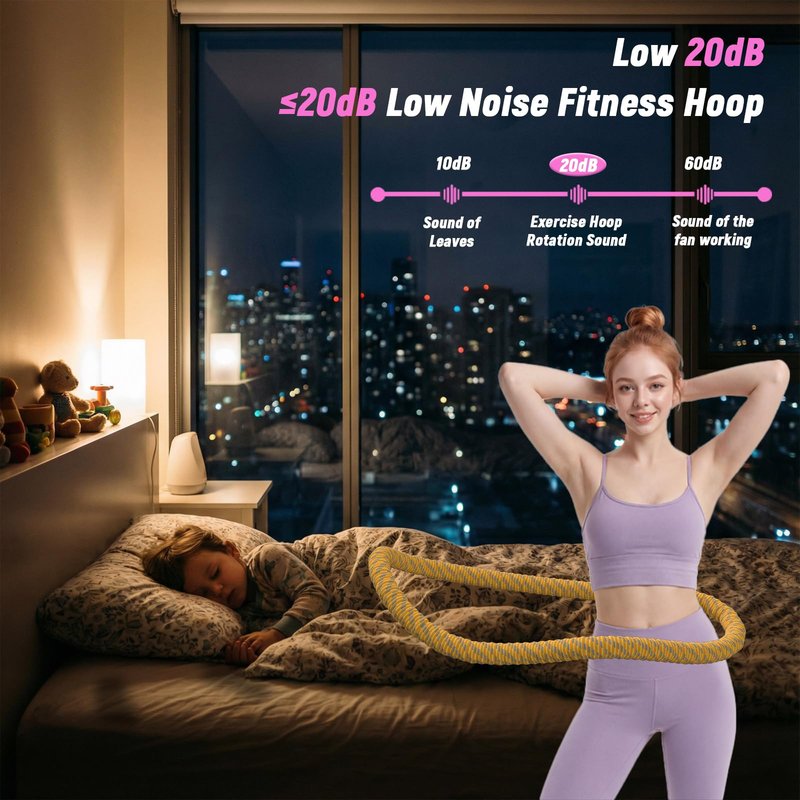 Lerpio 3.4/4.1/5 LBS Soft Spring Weighted Hoop for Adults, Quiet & Pinch-Proof Design, Portable Fitness Infinity Hoop with Body Tape Measure, Exercise Hoop for Core Workout (Purple, 3.4LBS)