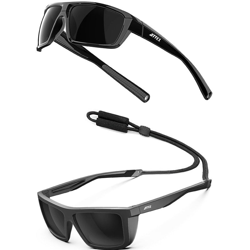ATTCL Bundles Sports Polarized Sunglasses For Men Women Cycling Driving Fishing: (5001-black)+(1124-black)