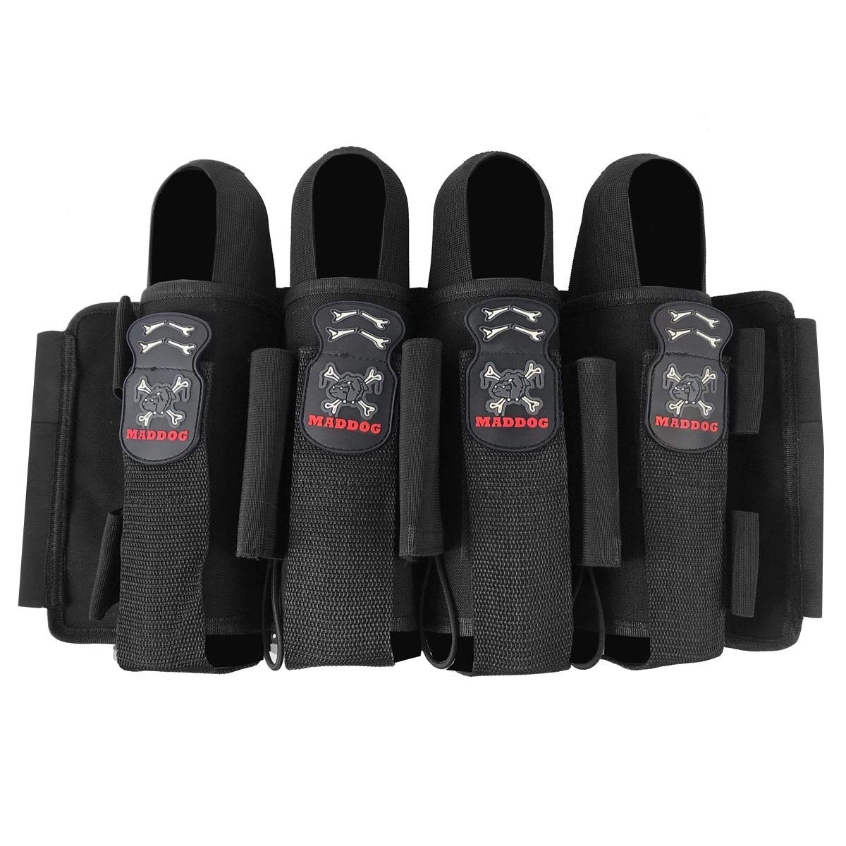 Maddog Pro 4+3 Paintball Harness Pod Pack with (4) 150 Round Bones Paintball Pods | Pod Ejection | Adjustable Elastic Velcro Belt