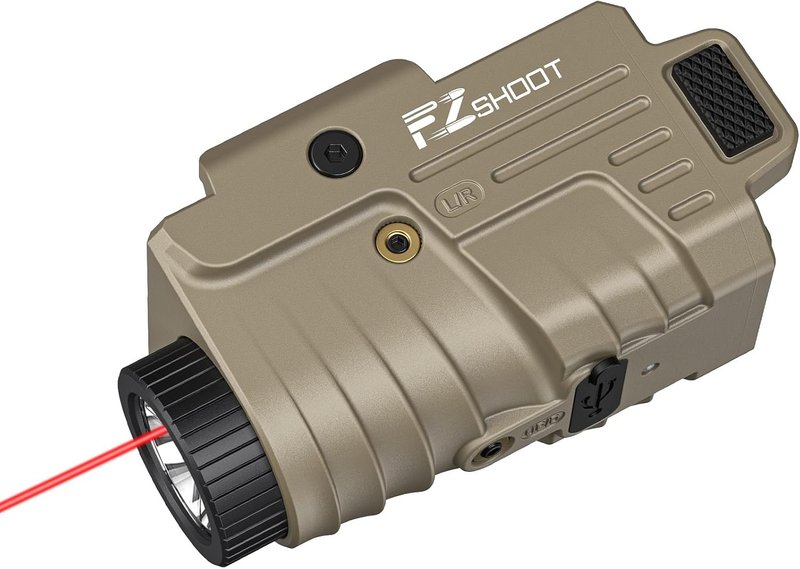 EZshoot Pistol Light Laser Combo - 800 Lumens Rechargeable Flashlight with Red Laser Beam | Desert Tan, Compatible with Glock & Picatinny Rail