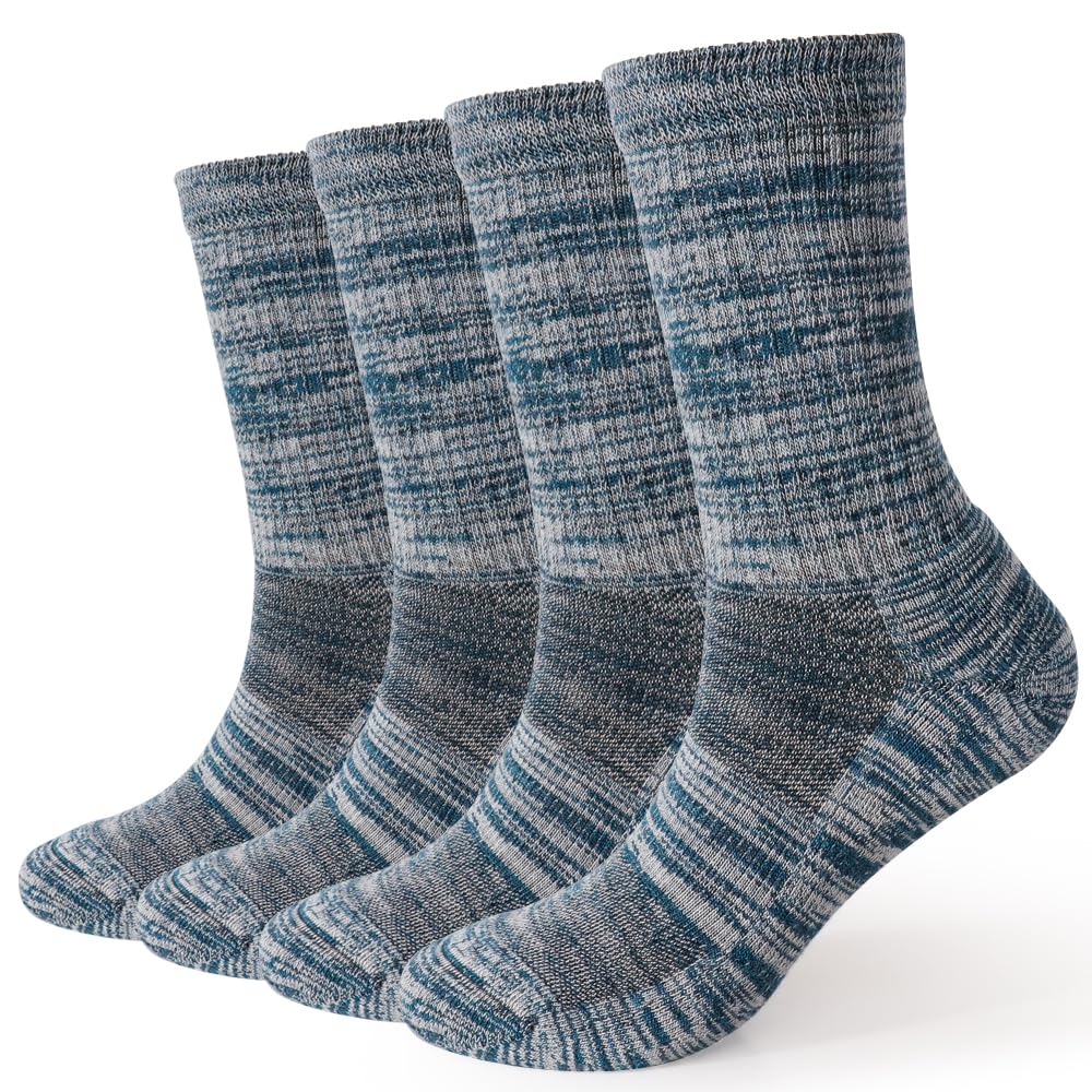 EnerWear 4 Pack Women's Merino Wool Outdoor Hiking Trail Crew Sock (US, Numeric, 9, 11, Regular, Regular, Blue/White Stripe/Multi)