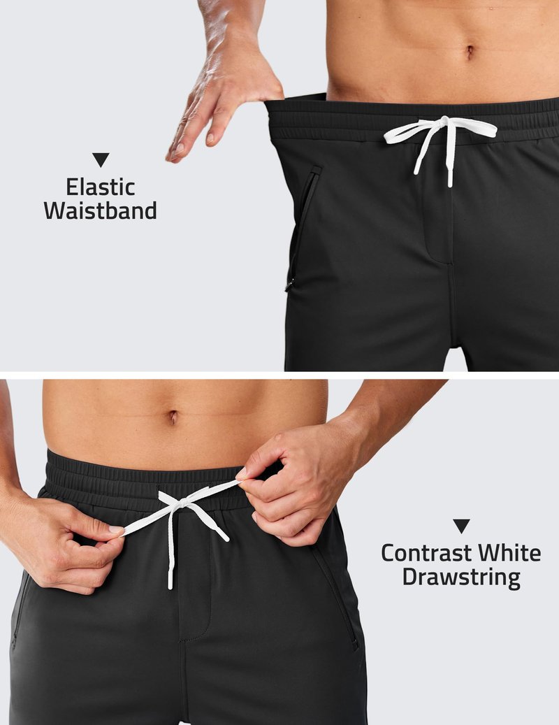 PINSPARK Men's Joggers with Zipper Pockets Stretch Lightweight Athletic Track Pants Gym Quick Dry Workout Pants for Men Black Medium