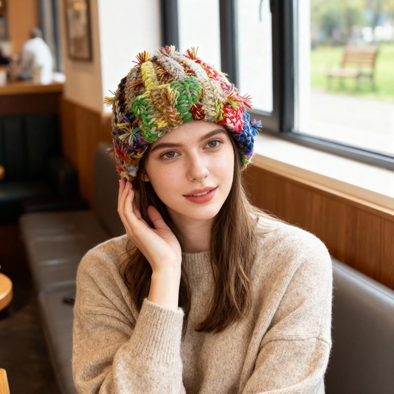 Hshsclth Womens Chunky Crochet Beanie Casual Cuffed Winter Hat with Boho Tassel Knot (US, Alpha, One Size, Multi Color Mixed)