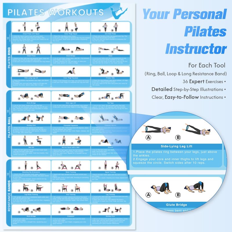 GINMIC Pilates Equipment, Pilates Kit for Women Home Workouts, at Home Pilates Set with Pilates Ring, Pilates Ball, Long and Loop Resistance Bands, Pilates Socks, Massage Ball, Guide & Bag