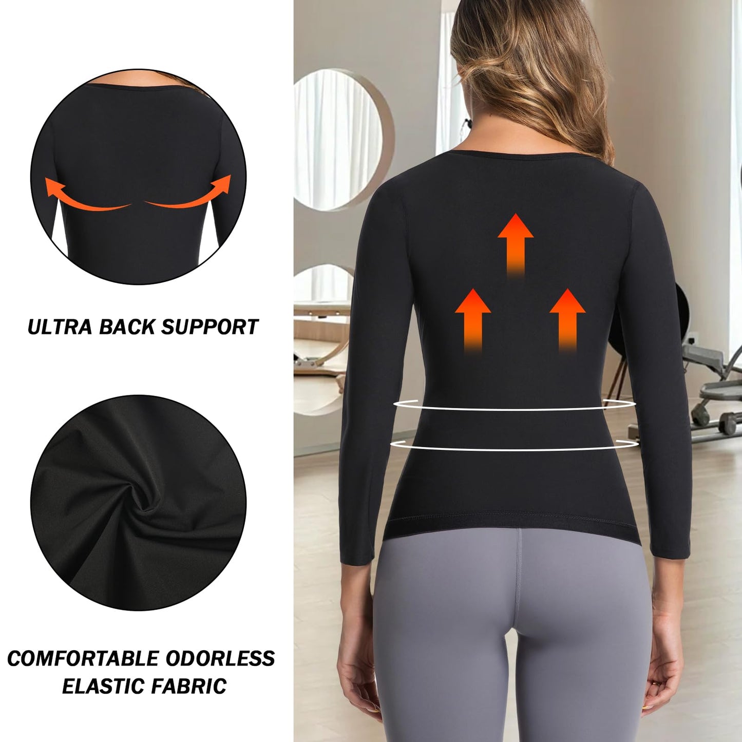 Towintec Sauna Suit for Women Heat Trapping Long Sleeve Sweat Suit Belly Fat Weight Loss Compression Shirts Waist Trainer Workout Body Shaper Tops with Zipper for Athletic Sports Training(Silver,M)