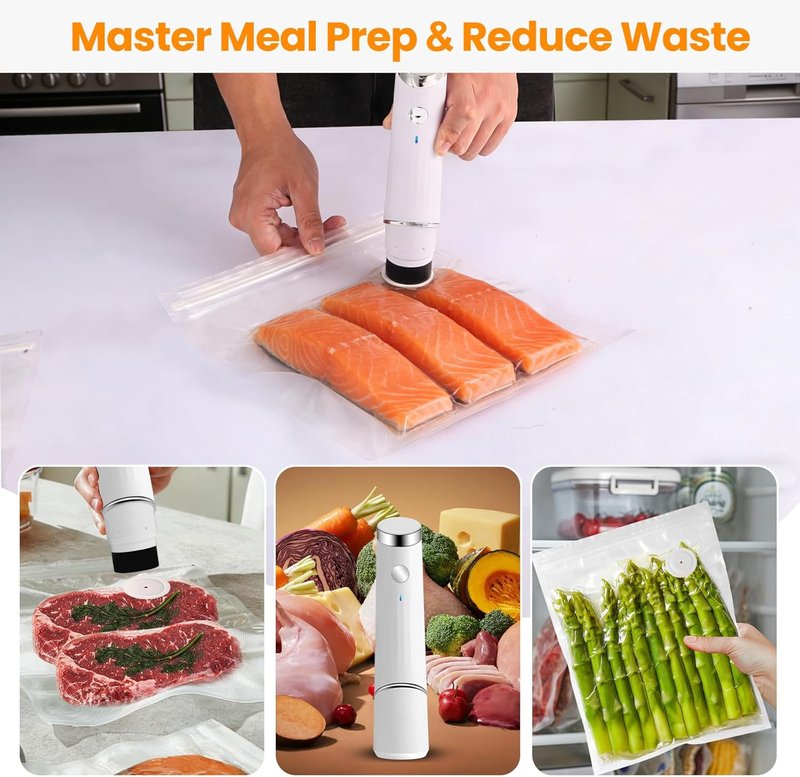 Compact Vacuum Sealer for Food - Portable Handheld Food Saver with 10 Reusable Bags | Seals Meat & Keeps Food Fresh 6X Longer